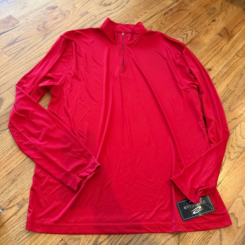 ULTRACLUB MENS RED 3/4 ZIP PULLOVER LARGE NEW